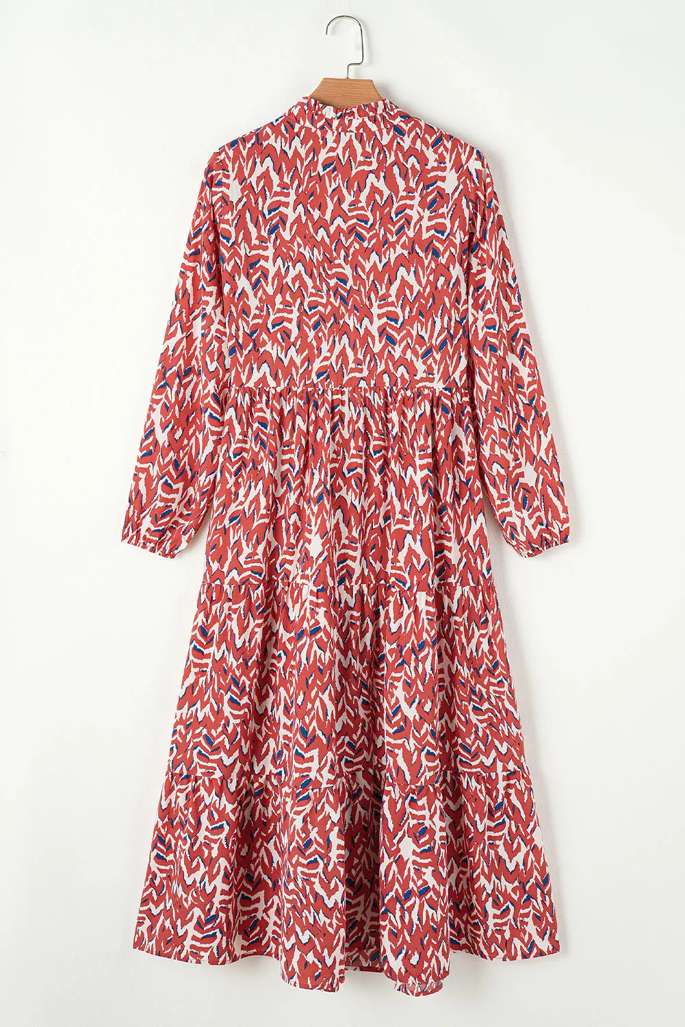 Abstract Print V Neck Pleated High Waist Midi Dress