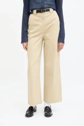 Beige Cotton Wide Leg Trouser