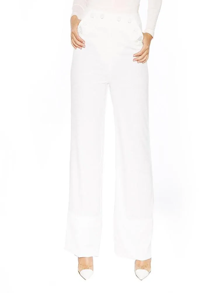 BELIA WHITE HIGH WAIST WIDE LEG CREPE TROUSERS