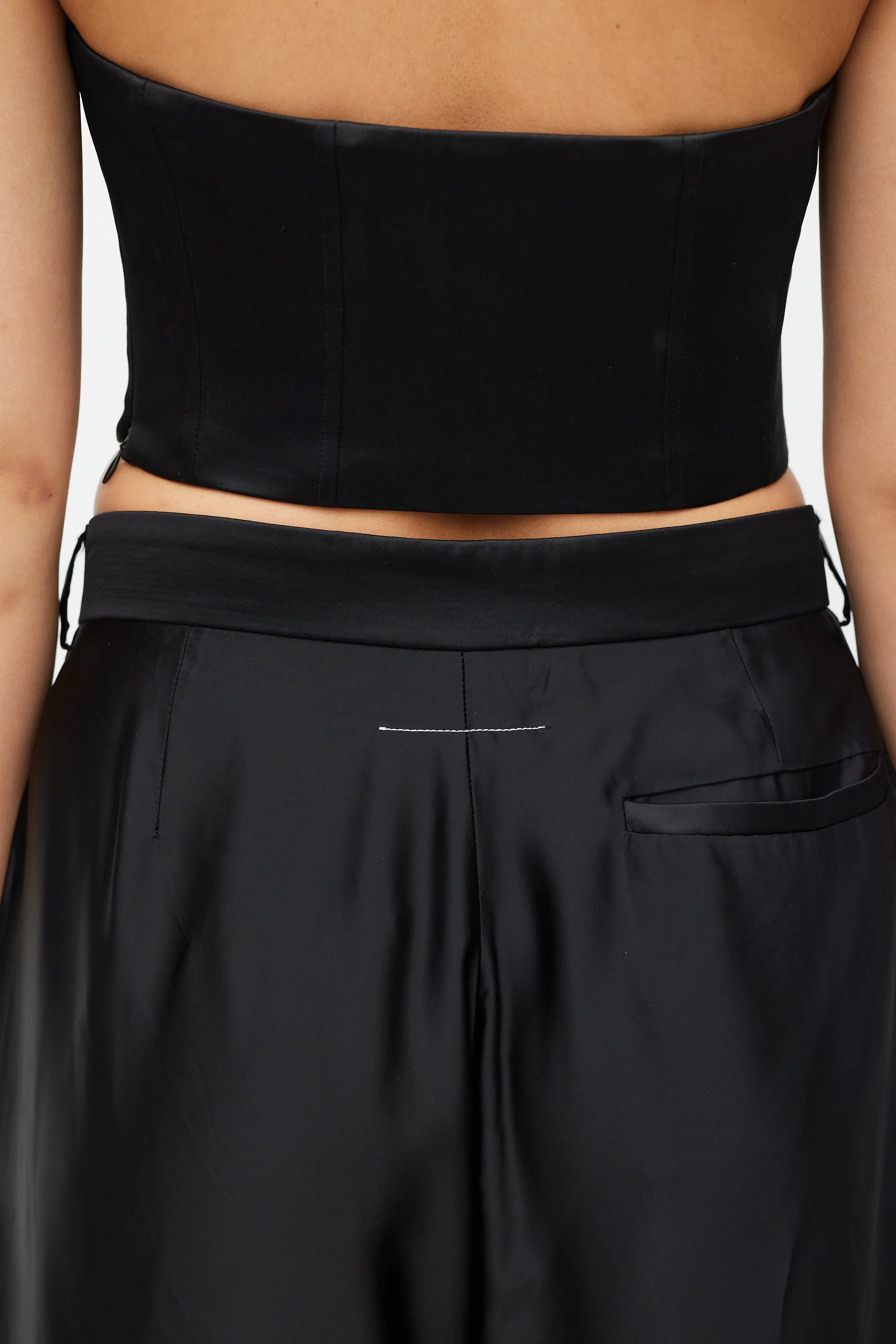 Black Satin Wide Leg Asymmetrical Trouser