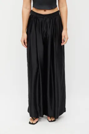 Black Satin Wide Leg Asymmetrical Trouser