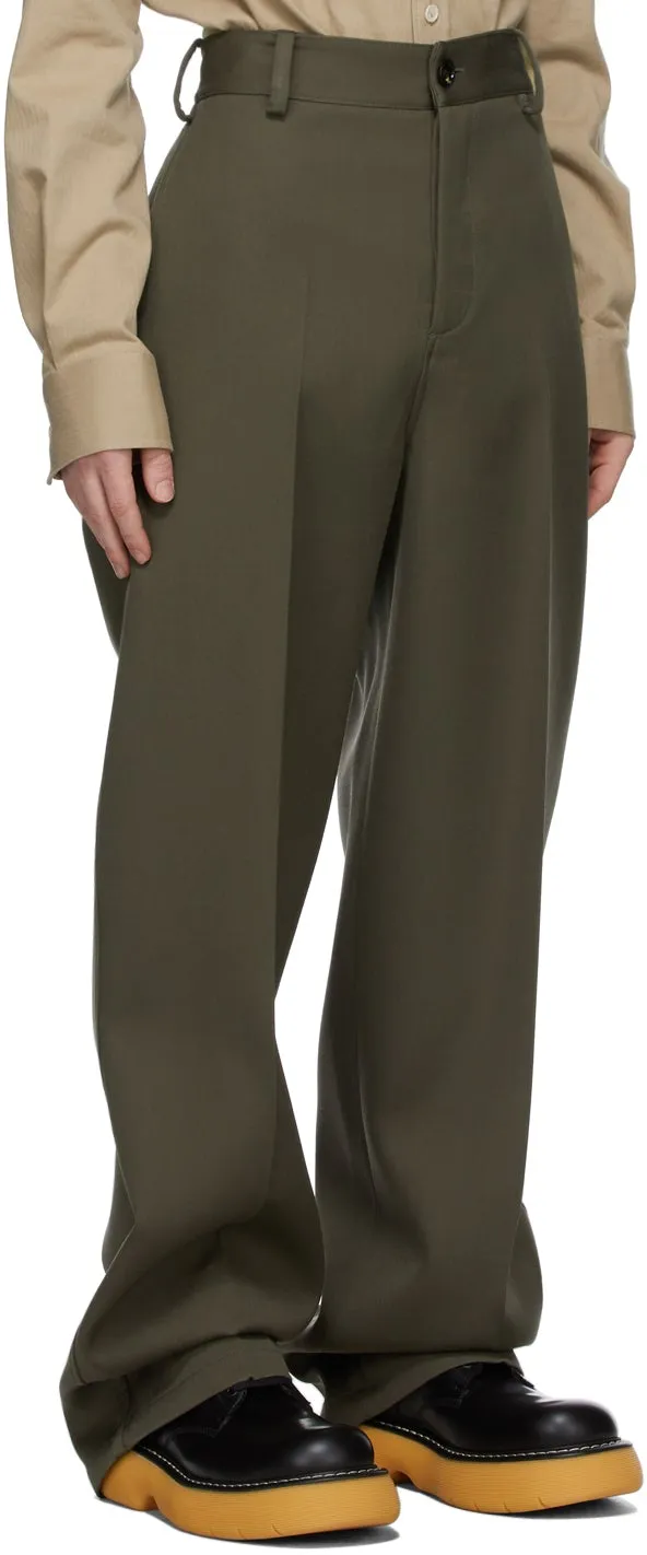Bottega Veneta Khaki Wool Twill Trousers