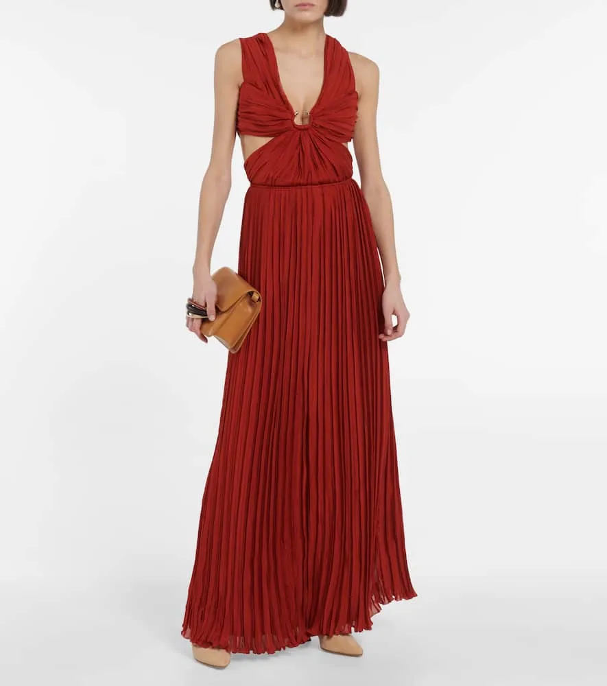 Chloe Cutout pleated silk chiffon gown