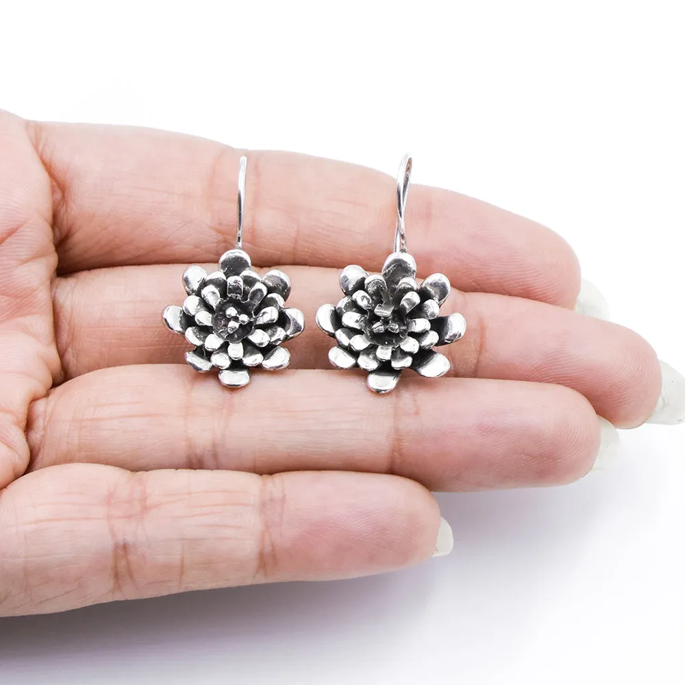 Flower Silver Fixed Hook Earring