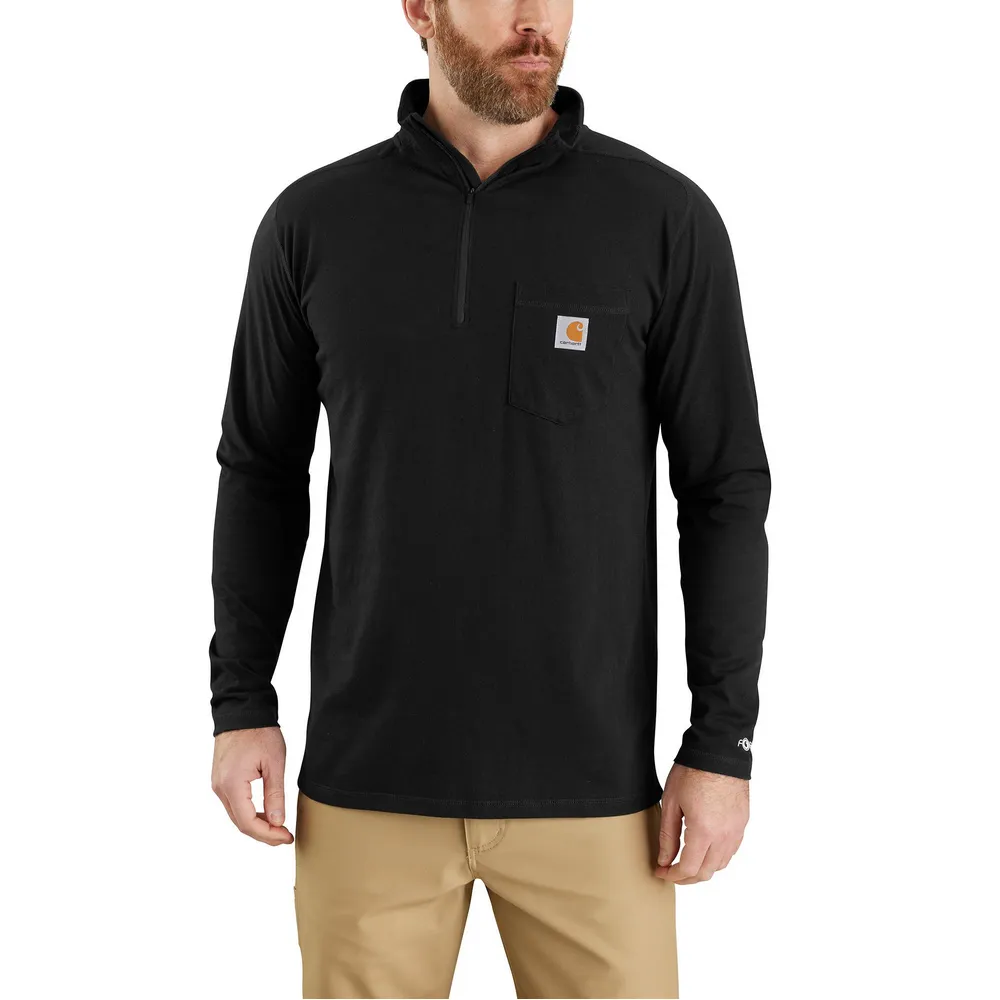 Force Relaxed Fit Midweight Long-Sleeve Quarter-Zip Mock-Neck T-Shirt - N04-Black | Carhartt 106660