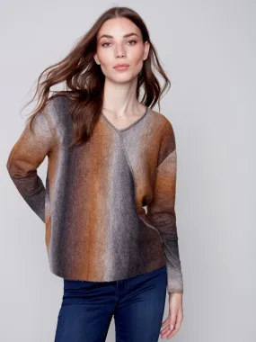 Ombré Knit V-Neck Wrap Sweater - Truffle