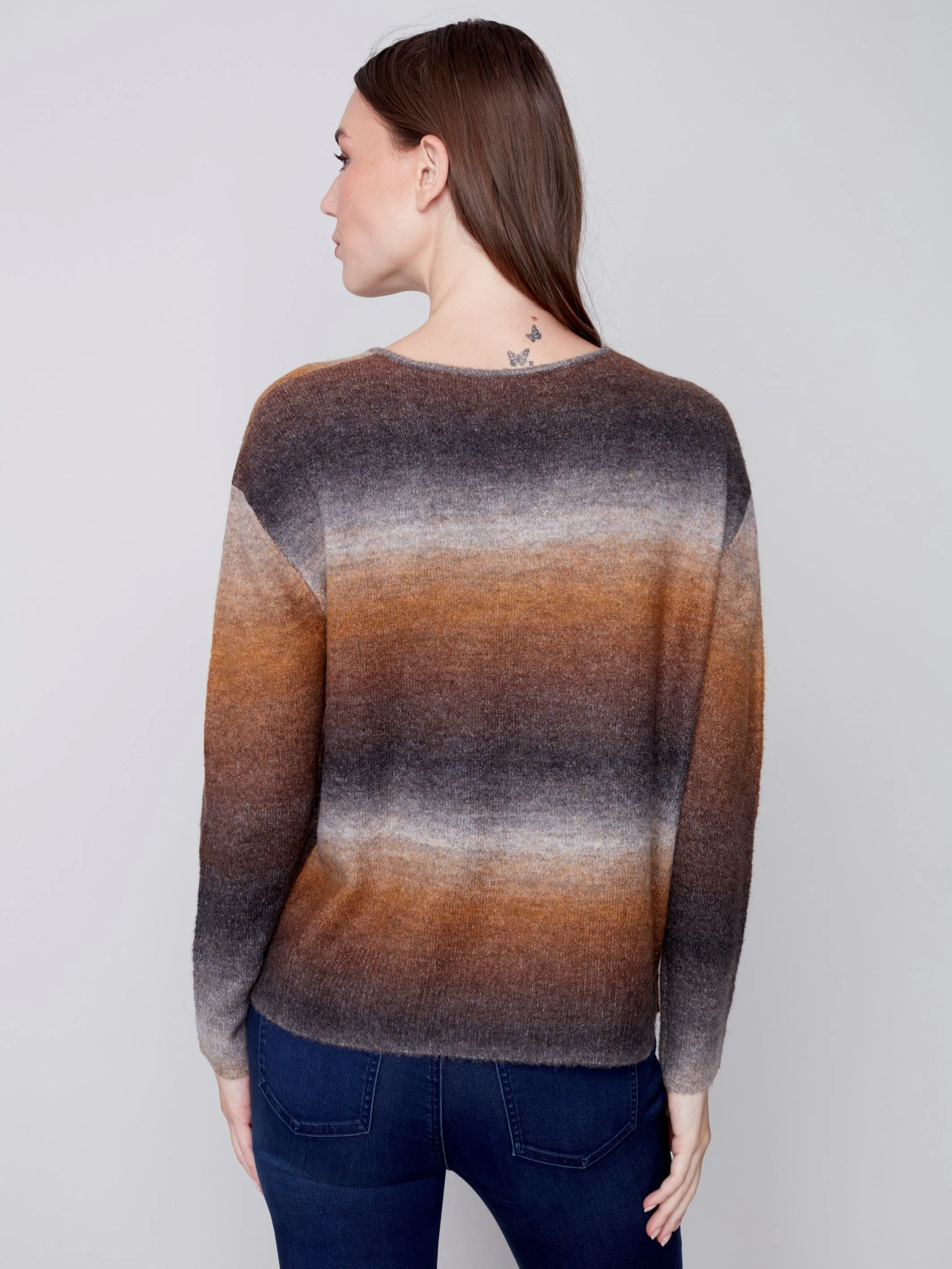 Ombré Knit V-Neck Wrap Sweater - Truffle