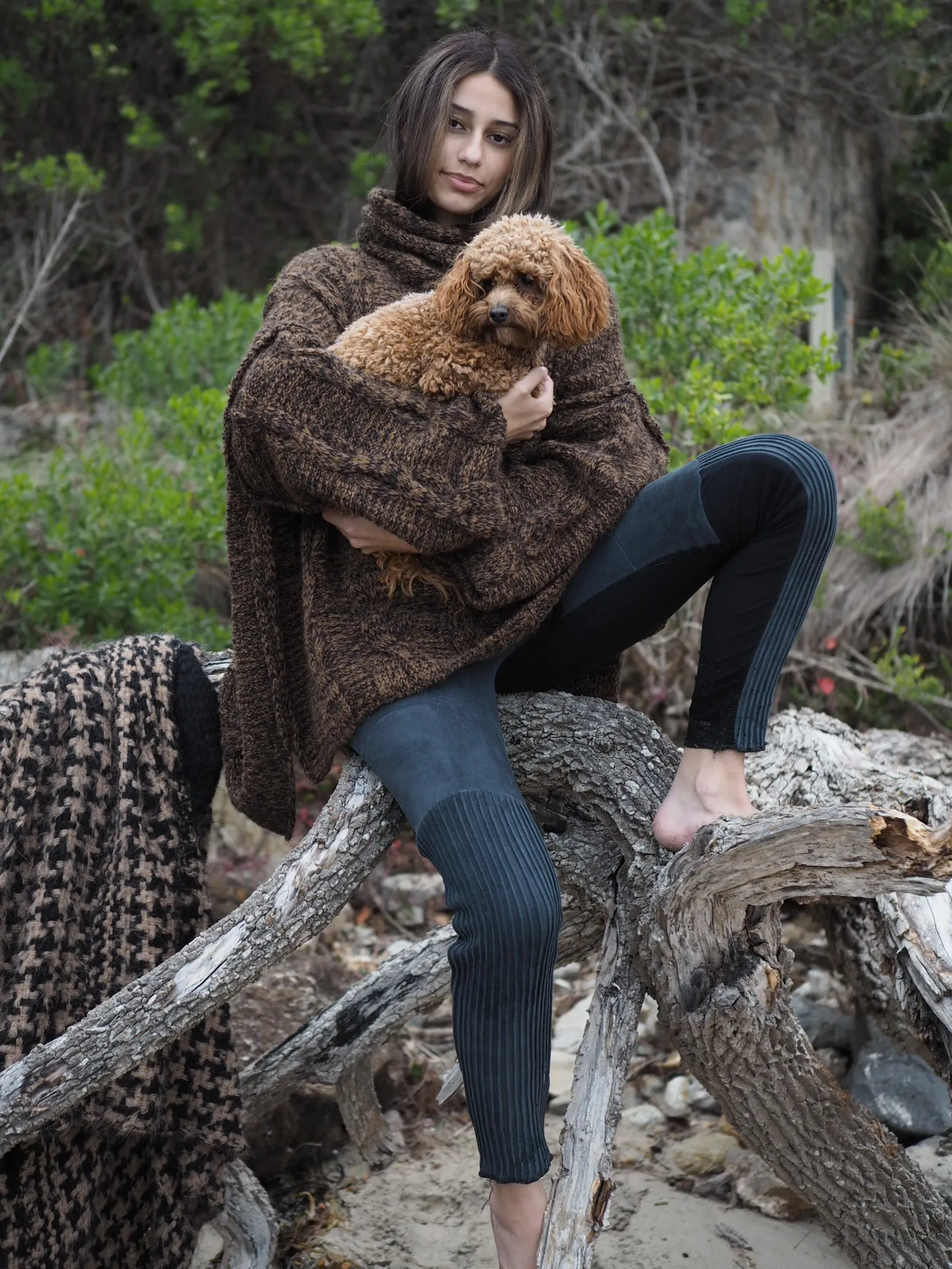 Oversize cable knit sweater (Alpaca) - Tortoiseshell
