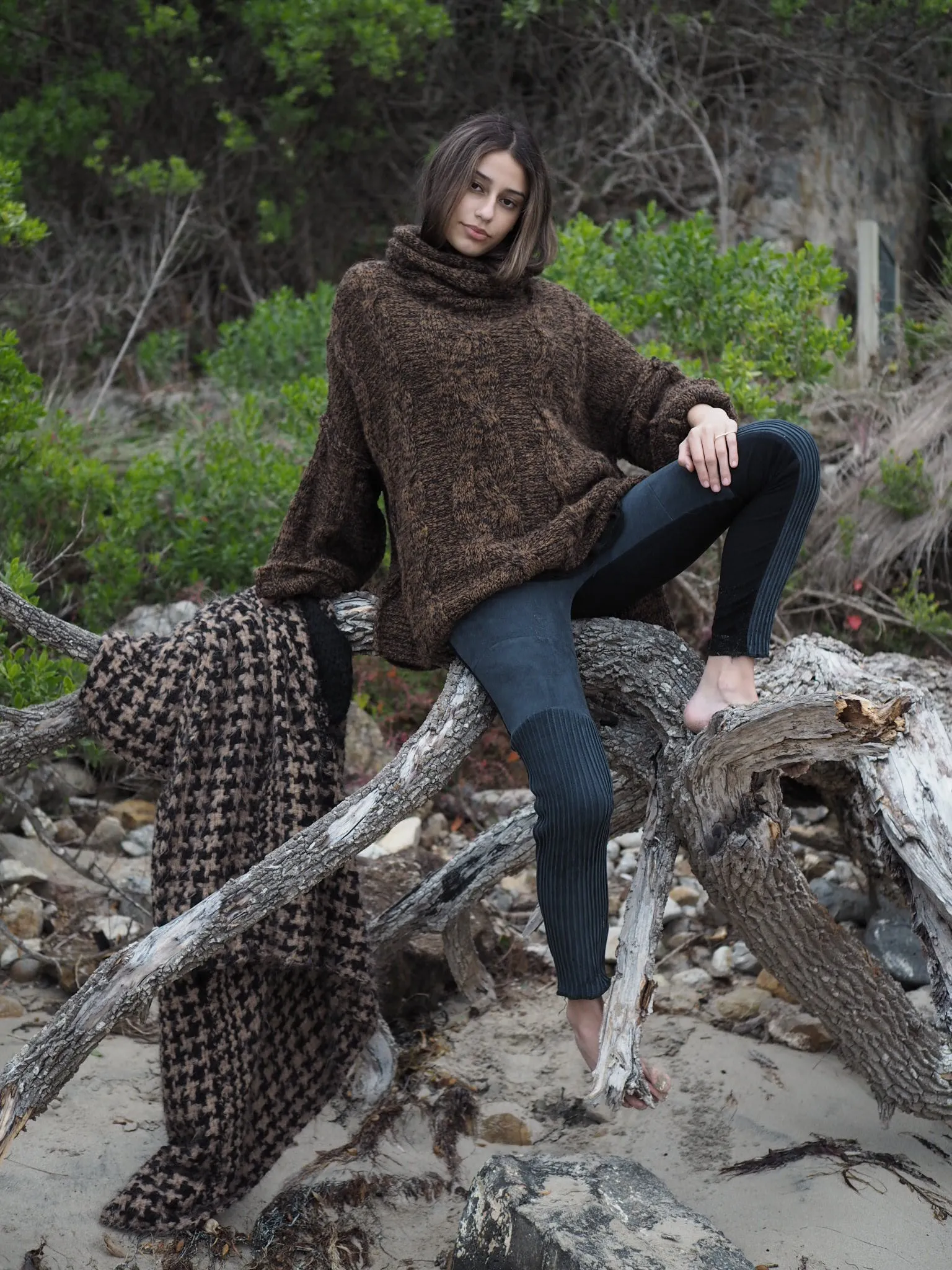 Oversize cable knit sweater (Alpaca) - Tortoiseshell