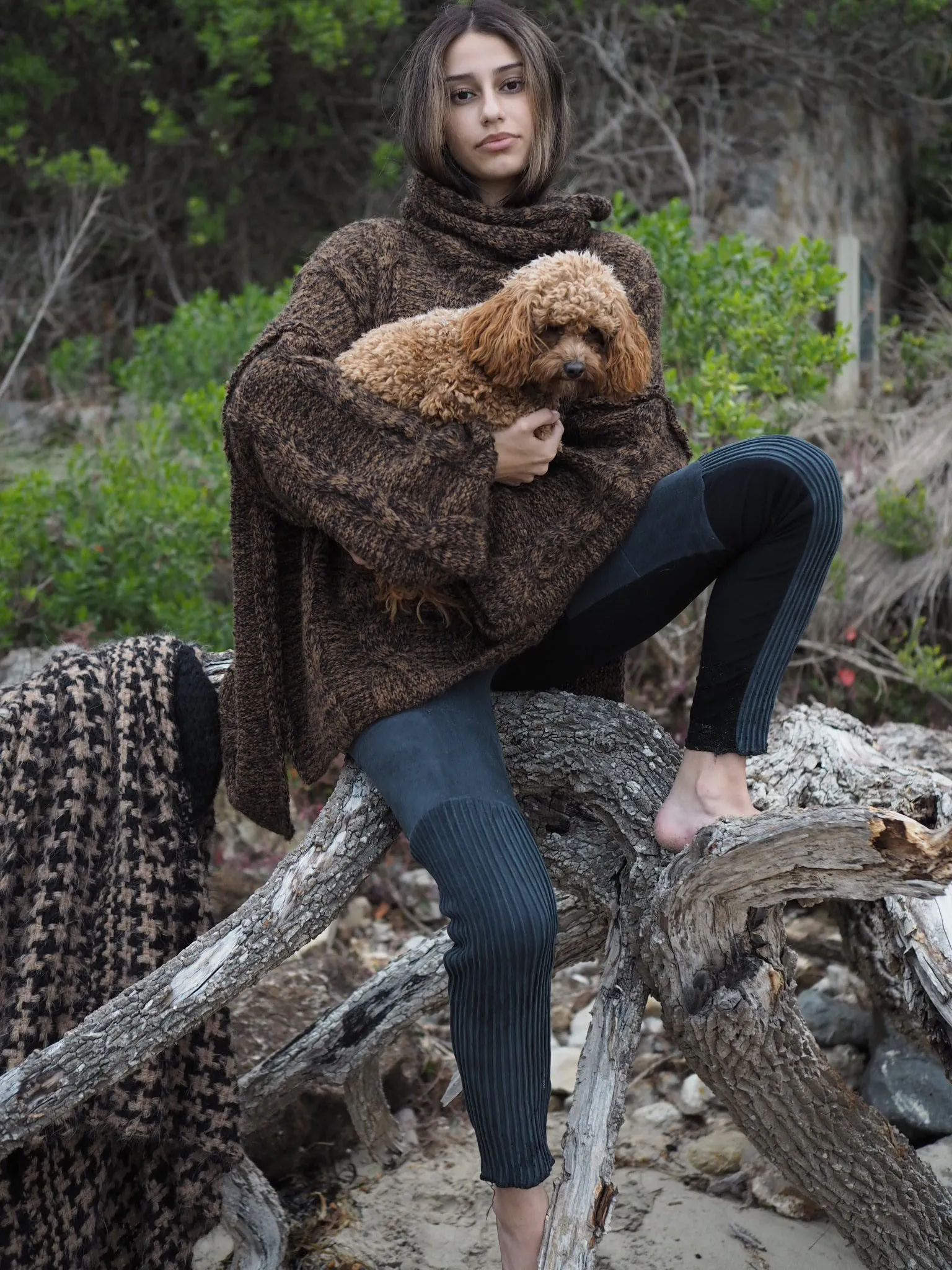 Oversize cable knit sweater (Alpaca) - Tortoiseshell
