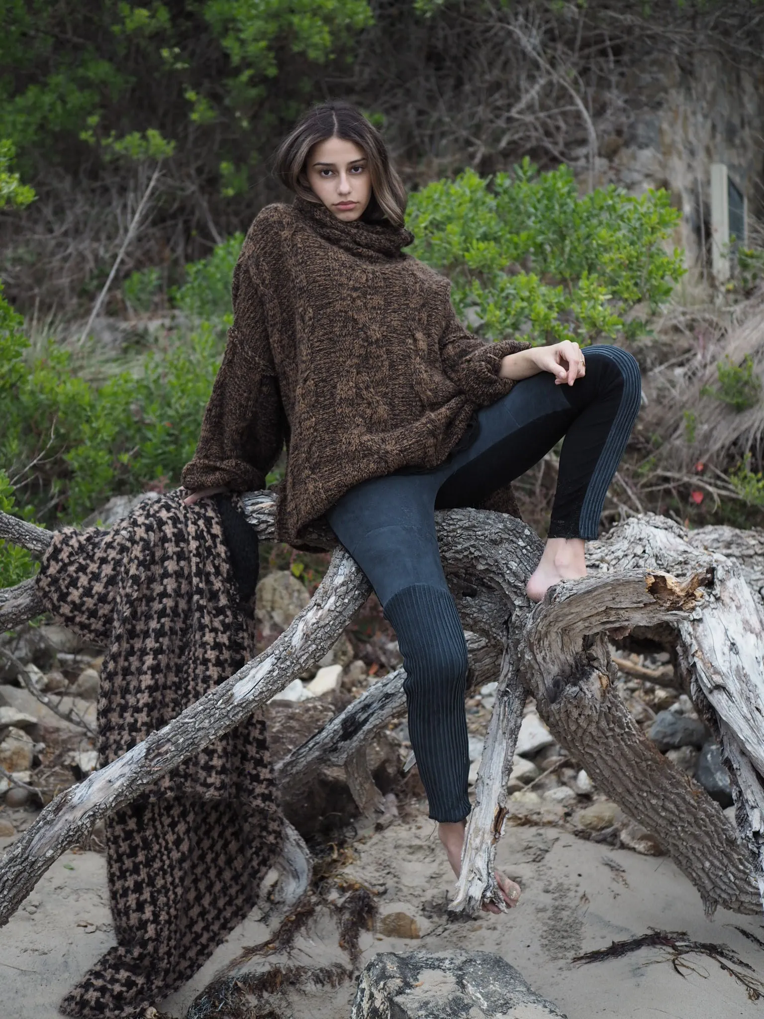 Oversize cable knit sweater (Alpaca) - Tortoiseshell