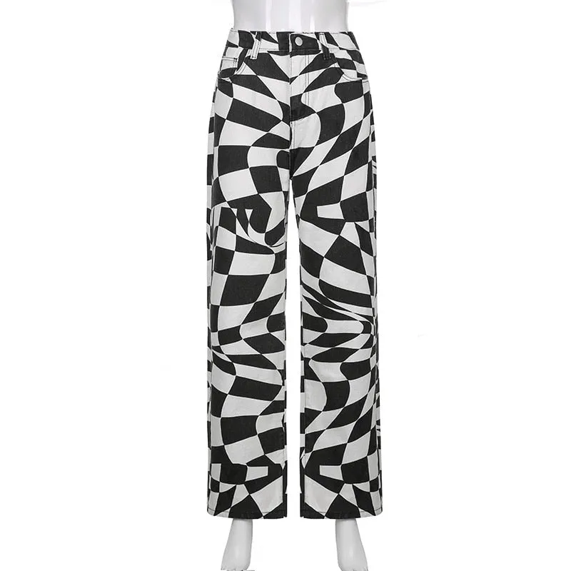 PRINT BLACK TROUSERS