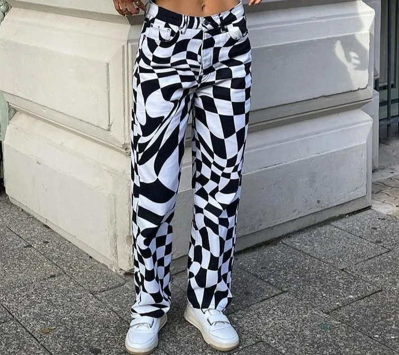 PRINT BLACK TROUSERS