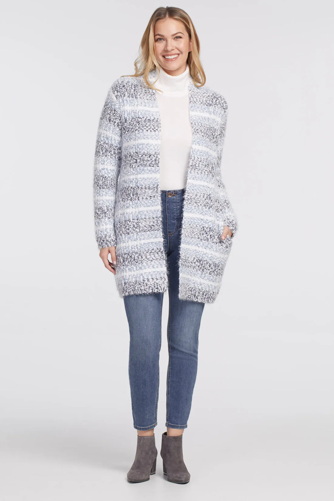 TR4646O Long Striped Eyelash Sweater