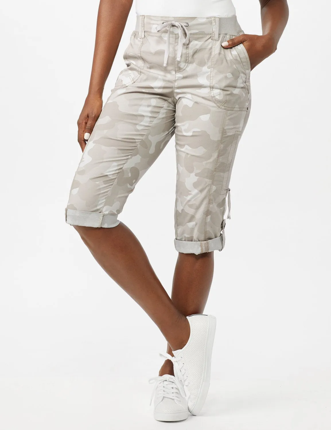 Utility Knit Waist Pull on Capri Pants