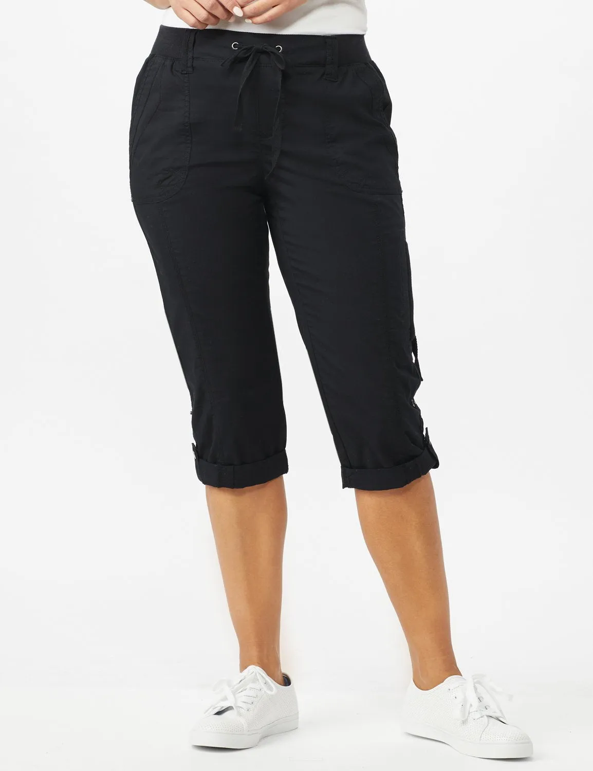 Utility Knit Waist Pull on Capri Pants